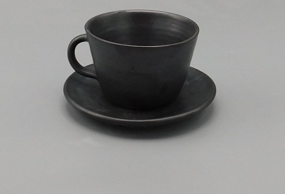 Matte Black Coffee Cup and Saucer