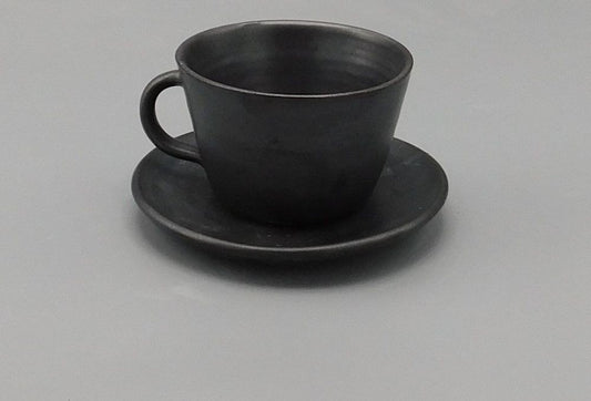 Matte Black Coffee Cup and Saucer